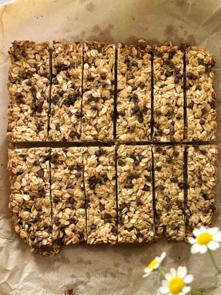 sourdough graniola bars after being cut into individual bars.
