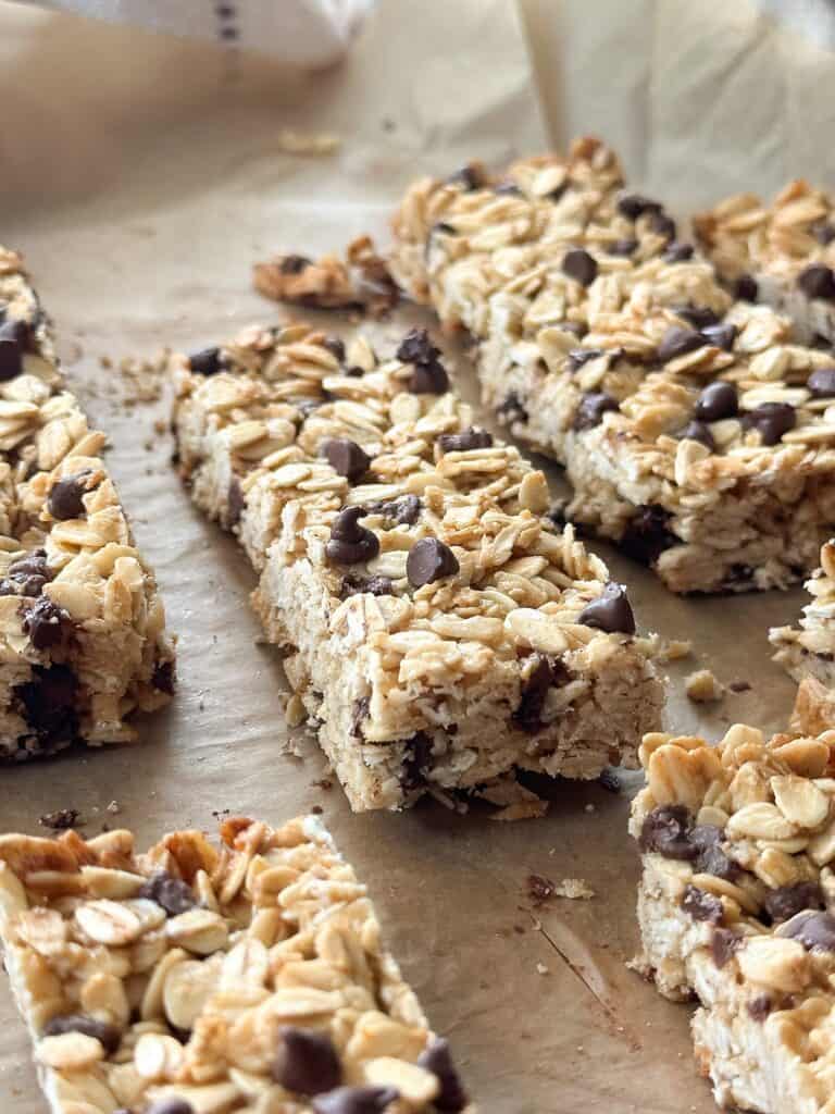 sourdough granola bars on parchment paper.